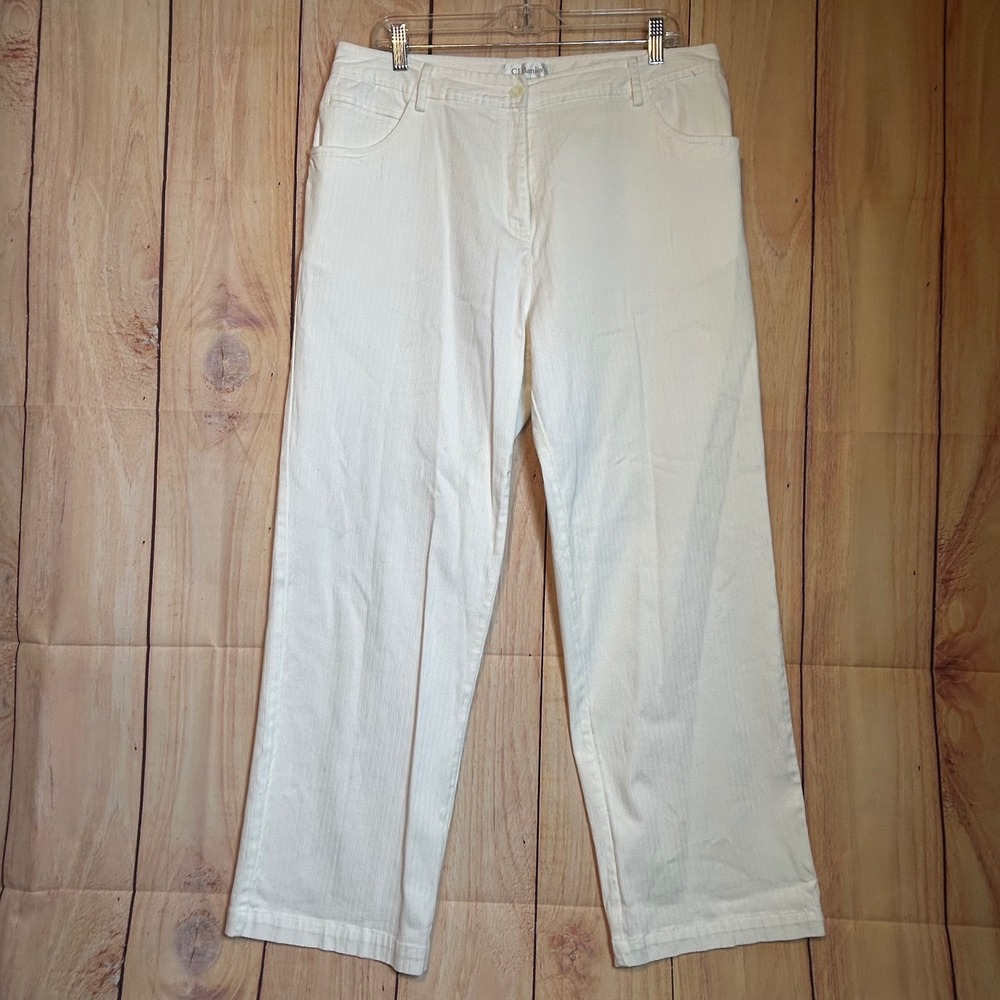 CJ Banks Pants Womens 16 White Stretch Herringbone Straight Leg Coastal Grandma
